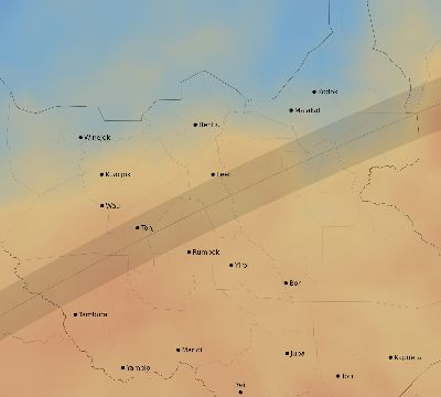 Map of the average cloud coverage across South Sudan for the solar eclipse of 02/24/1933