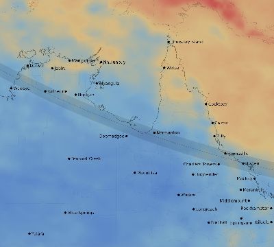 Map of the average cloud coverage across Australia for the solar eclipse of 08/21/1933