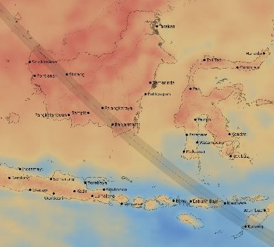 Map of the average cloud coverage across Indonesia for the solar eclipse of 08/21/1933