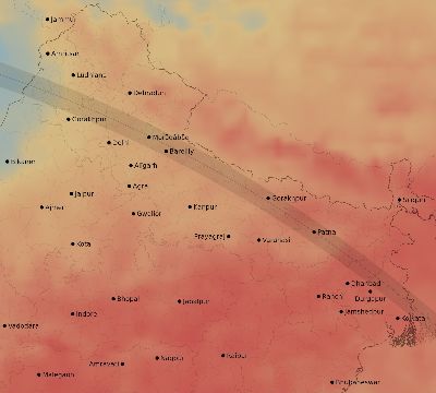 Map of the average cloud coverage across India for the solar eclipse of 08/21/1933