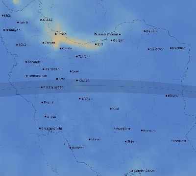 Map of the average cloud coverage across Iran for the solar eclipse of 08/21/1933