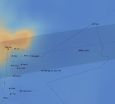 Map of the average cloud coverage across Jordan for the solar eclipse of 08/21/1933