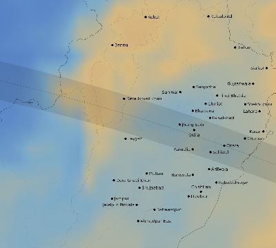 Map of the average cloud coverage across Pakistan for the solar eclipse of 08/21/1933