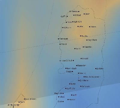 Map of the average cloud coverage across Palestine for the solar eclipse of 08/21/1933