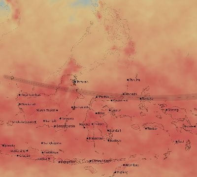 Map of the average cloud coverage across Indonesia for the solar eclipse of 02/14/1934