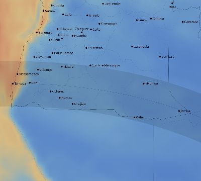 Map of the average cloud coverage across Angola for the solar eclipse of 08/10/1934