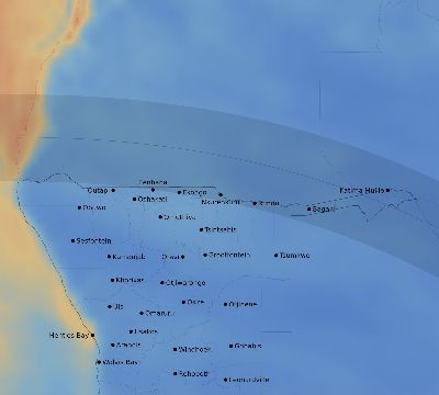 Map of the average cloud coverage across Namibia for the solar eclipse of 08/10/1934
