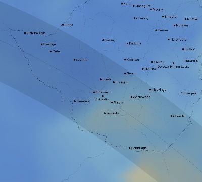 Map of the average cloud coverage across Zimbabwe for the solar eclipse of 08/10/1934