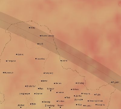 Map of the average cloud coverage across China for the solar eclipse of 06/19/1936