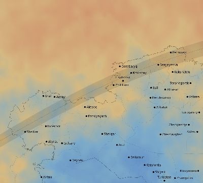 Map of the average cloud coverage across Kazakhstan for the solar eclipse of 06/19/1936