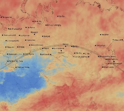 Map of the average cloud coverage across Russia for the solar eclipse of 06/19/1936