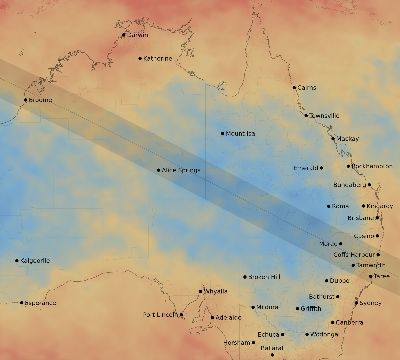 Map of the average cloud coverage across Australia for the solar eclipse of 12/13/1936