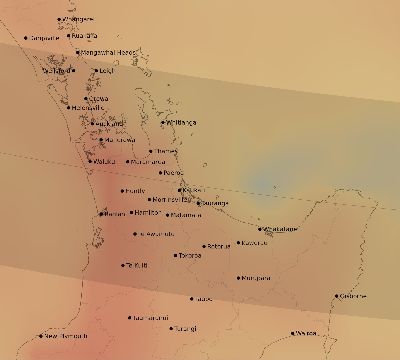 Map of the average cloud coverage across New Zealand for the solar eclipse of 12/13/1936