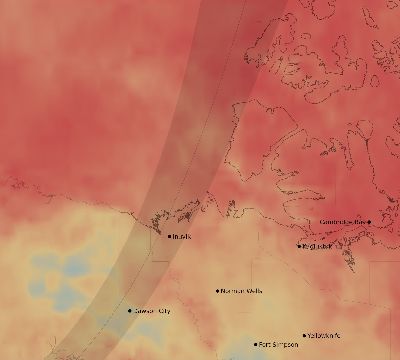 Map of the average cloud coverage across Canada for the solar eclipse of 04/19/1939