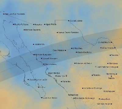 Map of the average cloud coverage across Mexico for the solar eclipse of 04/07/1940