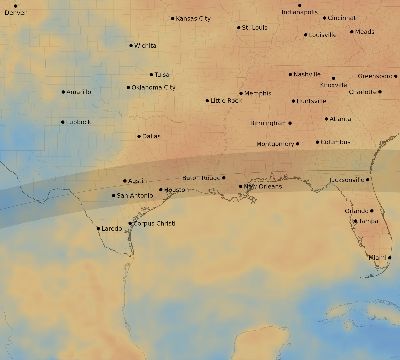 Map of the average cloud coverage across United States for the solar eclipse of 04/07/1940