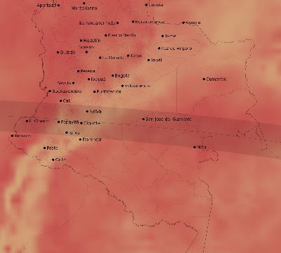 Map of the average cloud coverage across Colombia for the solar eclipse of 10/01/1940