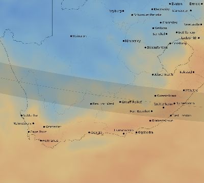 Map of the average cloud coverage across South Africa for the solar eclipse of 10/01/1940