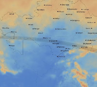 Map of the average cloud coverage across Kazakhstan for the solar eclipse of 09/21/1941