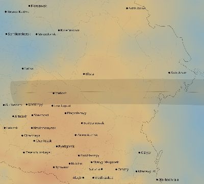 Map of the average cloud coverage across Russia for the solar eclipse of 09/21/1941