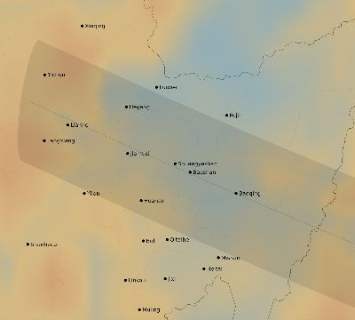 Map of the average cloud coverage across China for the solar eclipse of 02/04/1943