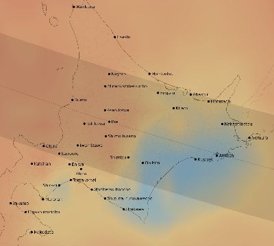 Map of the average cloud coverage across Japan for the solar eclipse of 02/04/1943