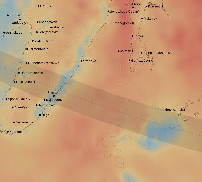 Map of the average cloud coverage across Russia for the solar eclipse of 02/04/1943