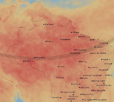 Map of the average cloud coverage across Brazil for the solar eclipse of 01/25/1944