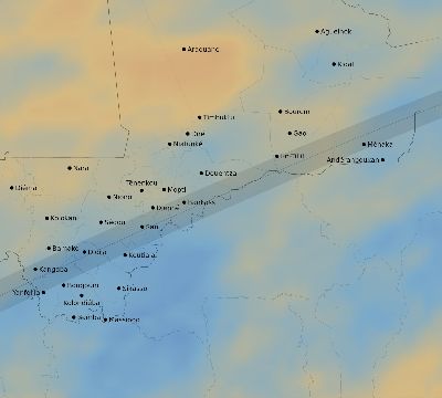 Map of the average cloud coverage across Mali for the solar eclipse of 01/25/1944