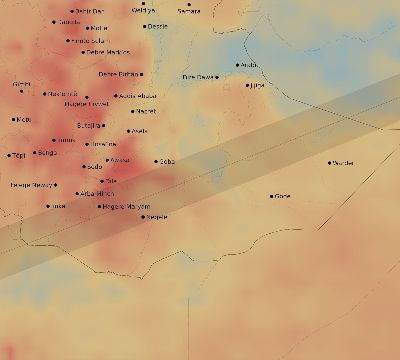 Map of the average cloud coverage across Ethiopia for the solar eclipse of 07/20/1944