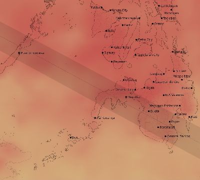 Map of the average cloud coverage across Philippines for the solar eclipse of 07/20/1944