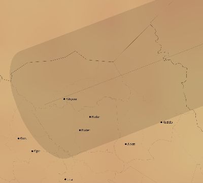 Map of the average cloud coverage across Uganda for the solar eclipse of 07/20/1944