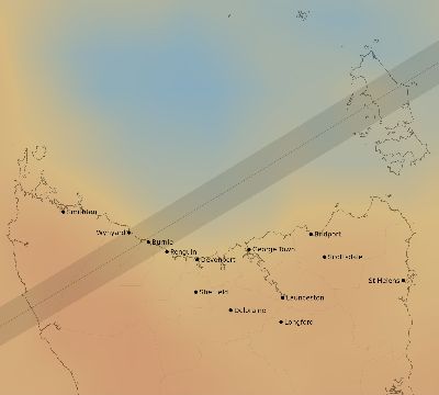 Map of the average cloud coverage across Australia for the solar eclipse of 01/14/1945