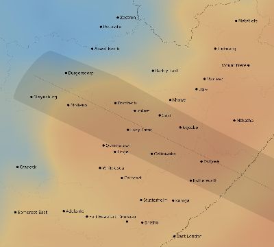 Map of the average cloud coverage across South Africa for the solar eclipse of 01/14/1945