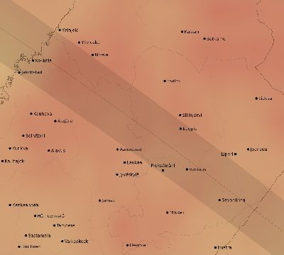 Map of the average cloud coverage across Finland for the solar eclipse of 07/09/1945
