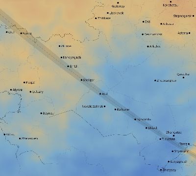 Map of the average cloud coverage across Kazakhstan for the solar eclipse of 07/09/1945