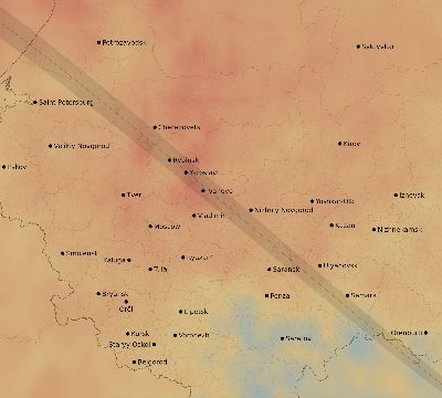 Map of the average cloud coverage across Russia for the solar eclipse of 07/09/1945