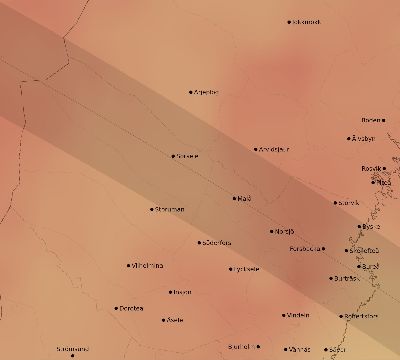 Map of the average cloud coverage across Sweden for the solar eclipse of 07/09/1945