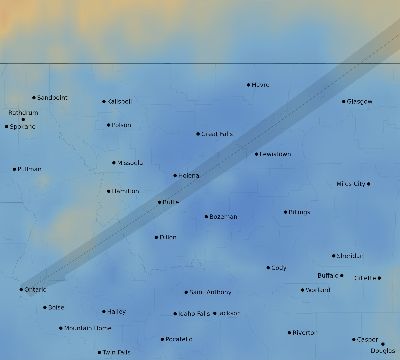 Map of the average cloud coverage across United States for the solar eclipse of 07/09/1945