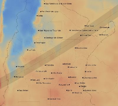 Map of the average cloud coverage across Argentina for the solar eclipse of 05/20/1947