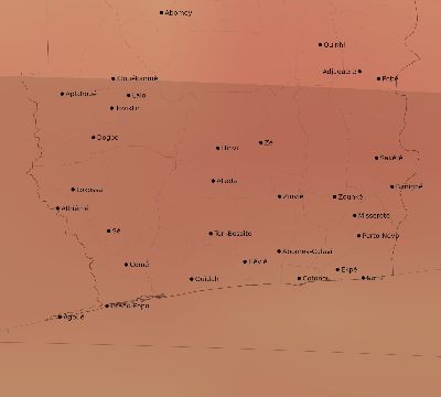 Map of the average cloud coverage across Benin for the solar eclipse of 05/20/1947