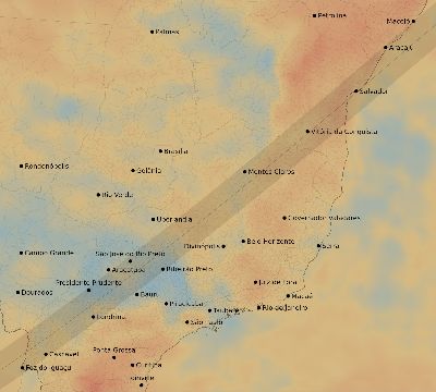 Map of the average cloud coverage across Brazil for the solar eclipse of 05/20/1947