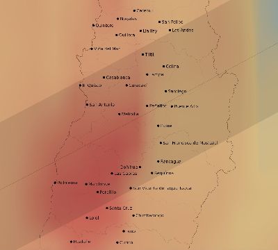 Map of the average cloud coverage across Chile for the solar eclipse of 05/20/1947