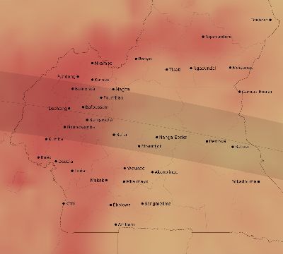 Map of the average cloud coverage across Cameroon for the solar eclipse of 05/20/1947