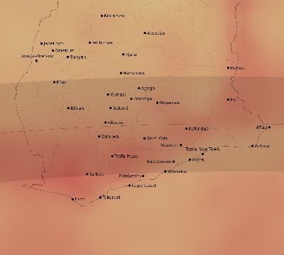 Map of the average cloud coverage across Ghana for the solar eclipse of 05/20/1947