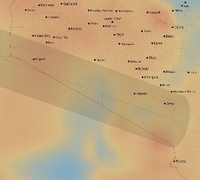Map of the average cloud coverage across Kenya for the solar eclipse of 05/20/1947