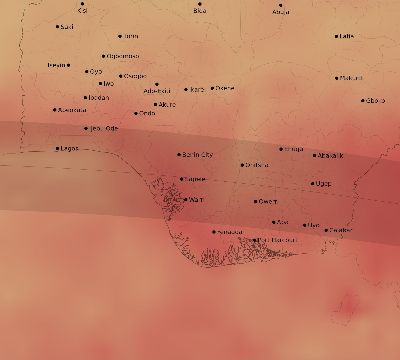 Map of the average cloud coverage across Nigeria for the solar eclipse of 05/20/1947