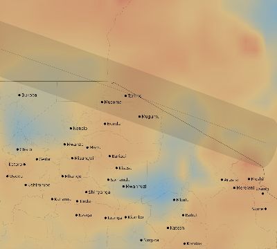 Map of the average cloud coverage across Tanzania for the solar eclipse of 05/20/1947