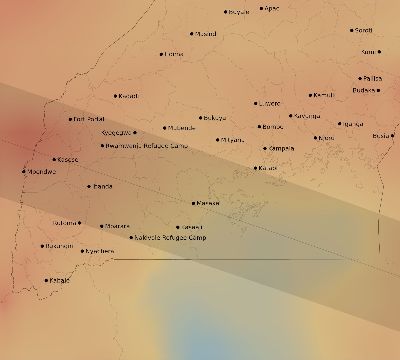 Map of the average cloud coverage across Uganda for the solar eclipse of 05/20/1947
