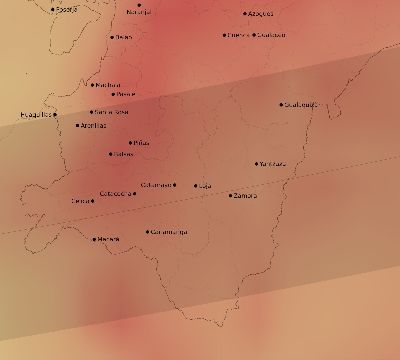 Map of the average cloud coverage across Ecuador for the solar eclipse of 11/12/1947